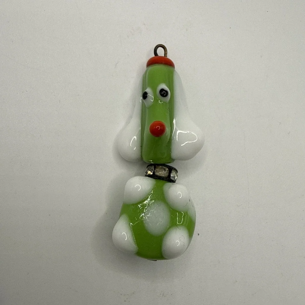 Vintage Blown Glass Dog Charm Pendant Rhinestone Collar